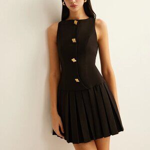 Commense Metal-Button Pleated Tank Dress NWT, Size M